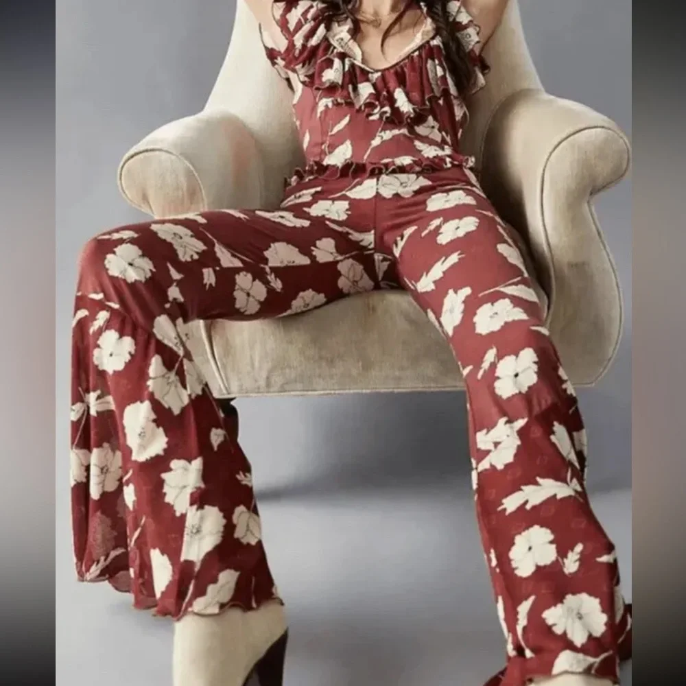 NWOT Free People Austyn Ruffle Floral One-Piece Jumpsuit Coastal Cowgirl Z549 - Picture 3 of 4